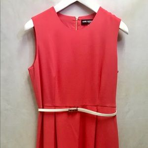 Karl Lagerfeld orange red dress with a white belt